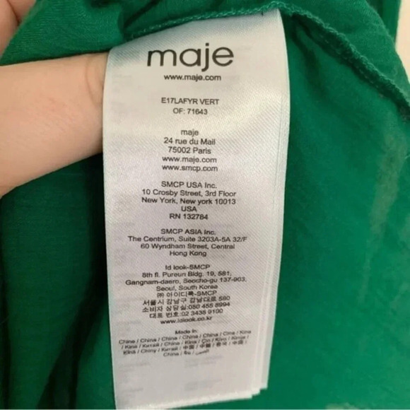 Maje LAFYR Top Blouse Green Long Sleeve Smocked  Off Shoulder M - Picture 8 of 16